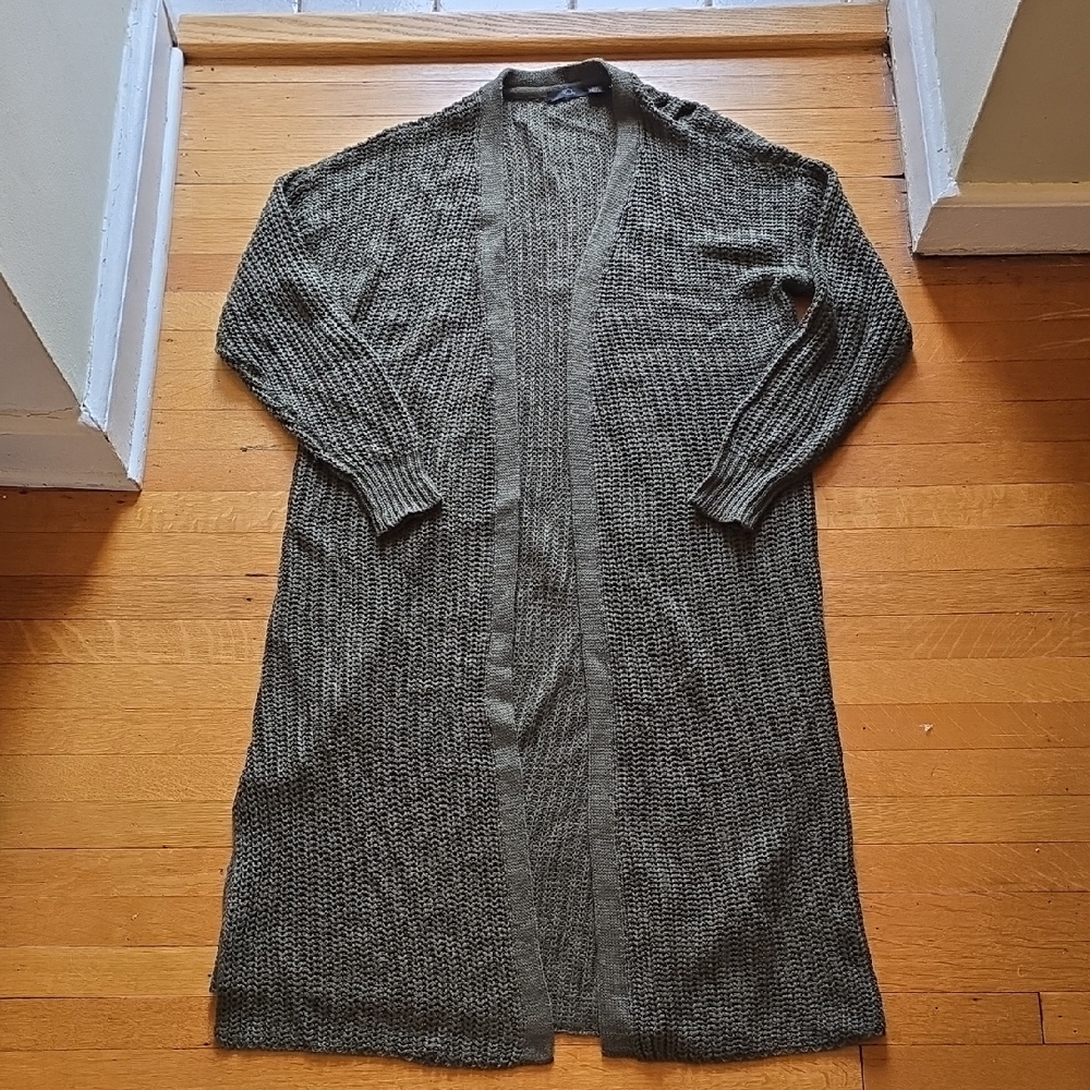 RDI, Cardigan Long Open-Front Sweater/Duster, Olive Green, EUC, Size S